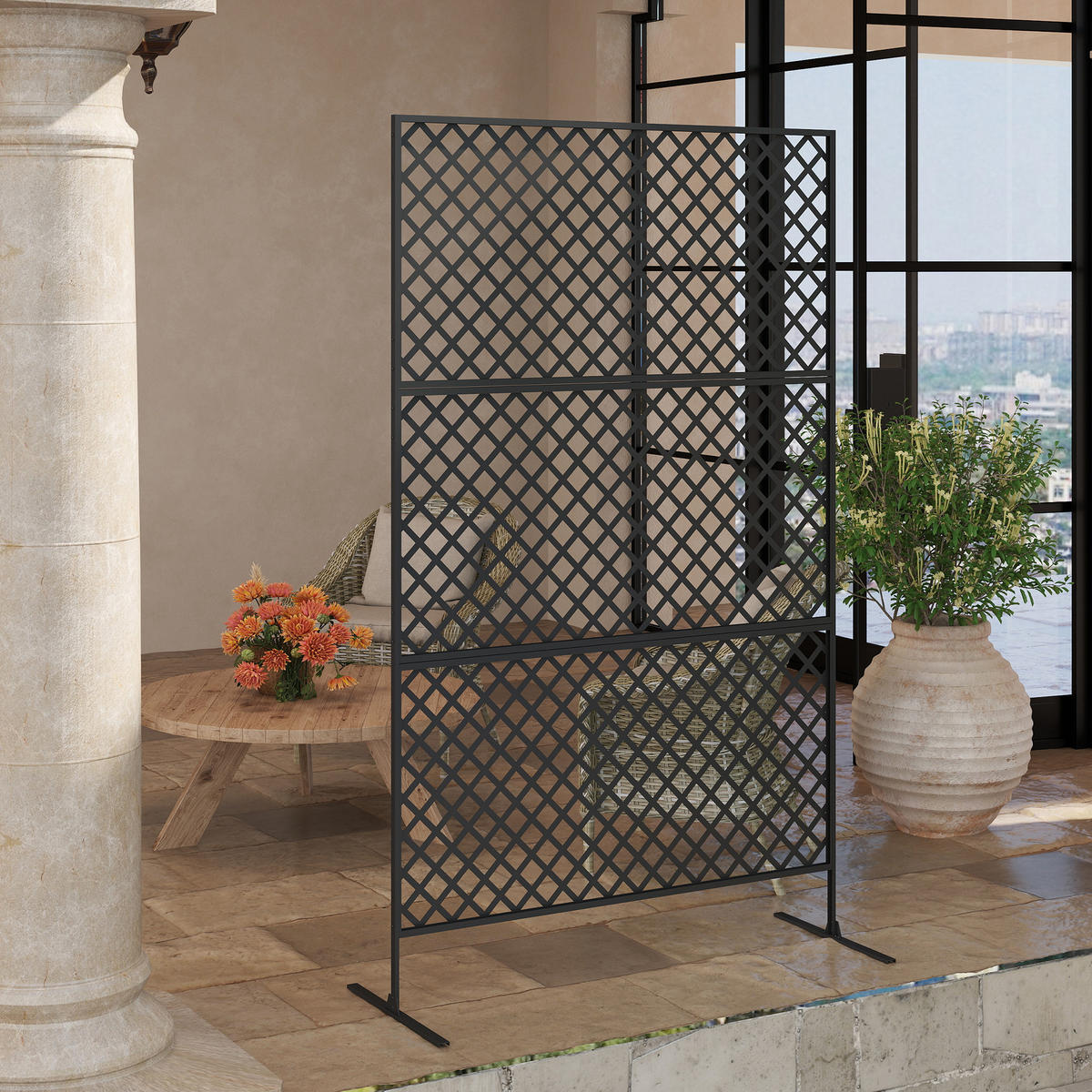 RAUMTEILER 3-teilig 122x 198 cm - Schwarz, Metall (45/198cm) - Outsunny