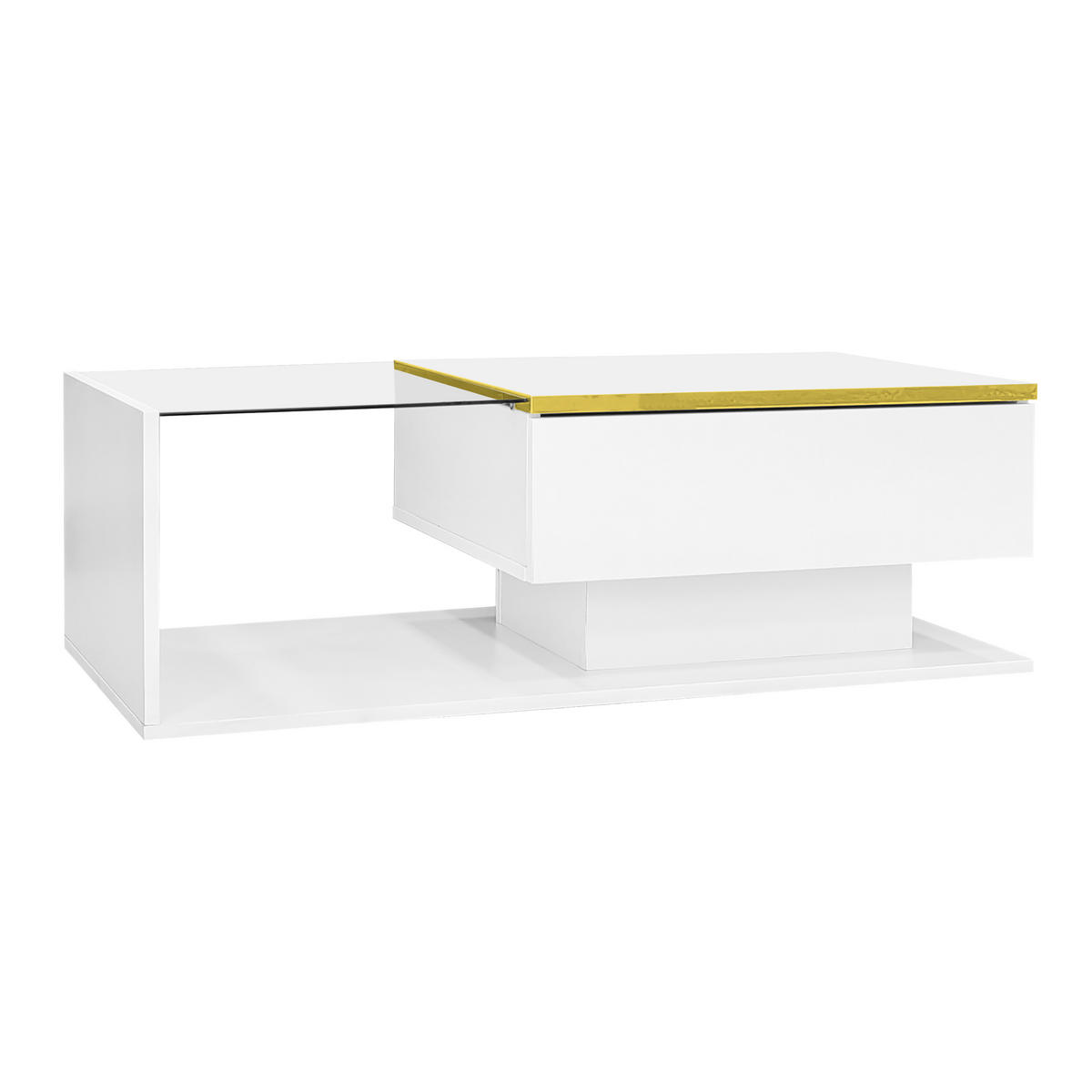 COUCHTISCH 100cm Weiß Hochglanz LED Effekt Glasplatte Beistelltisch - Weiß, Holz (112.98/60.96/14.99cm) - FLIEKS