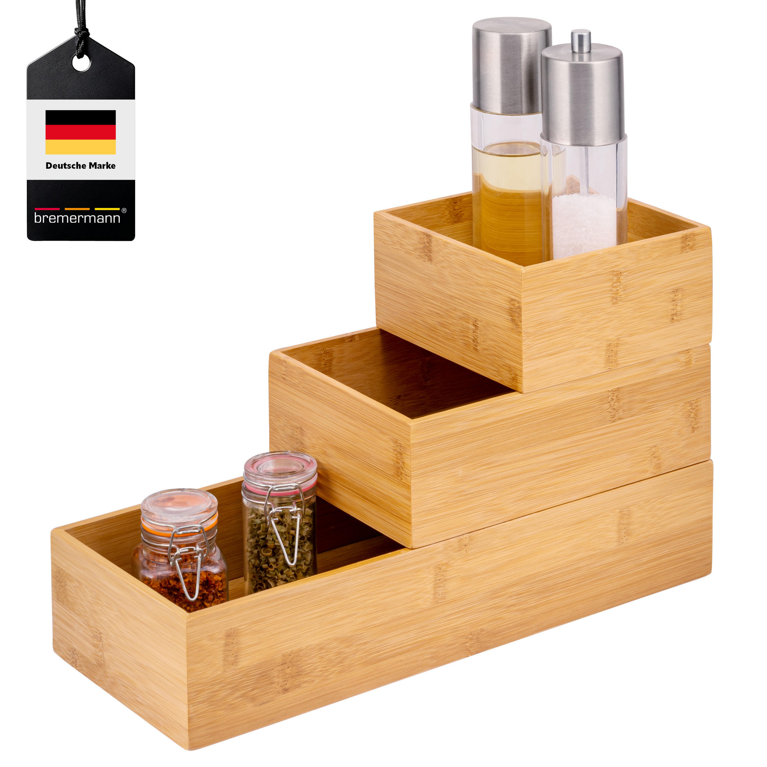 GEWÜRZAUFBEWAHRUNGSBOXEN 3tlg., Bambus - Braun, Holz (38/15/7.5cm) - bremermann