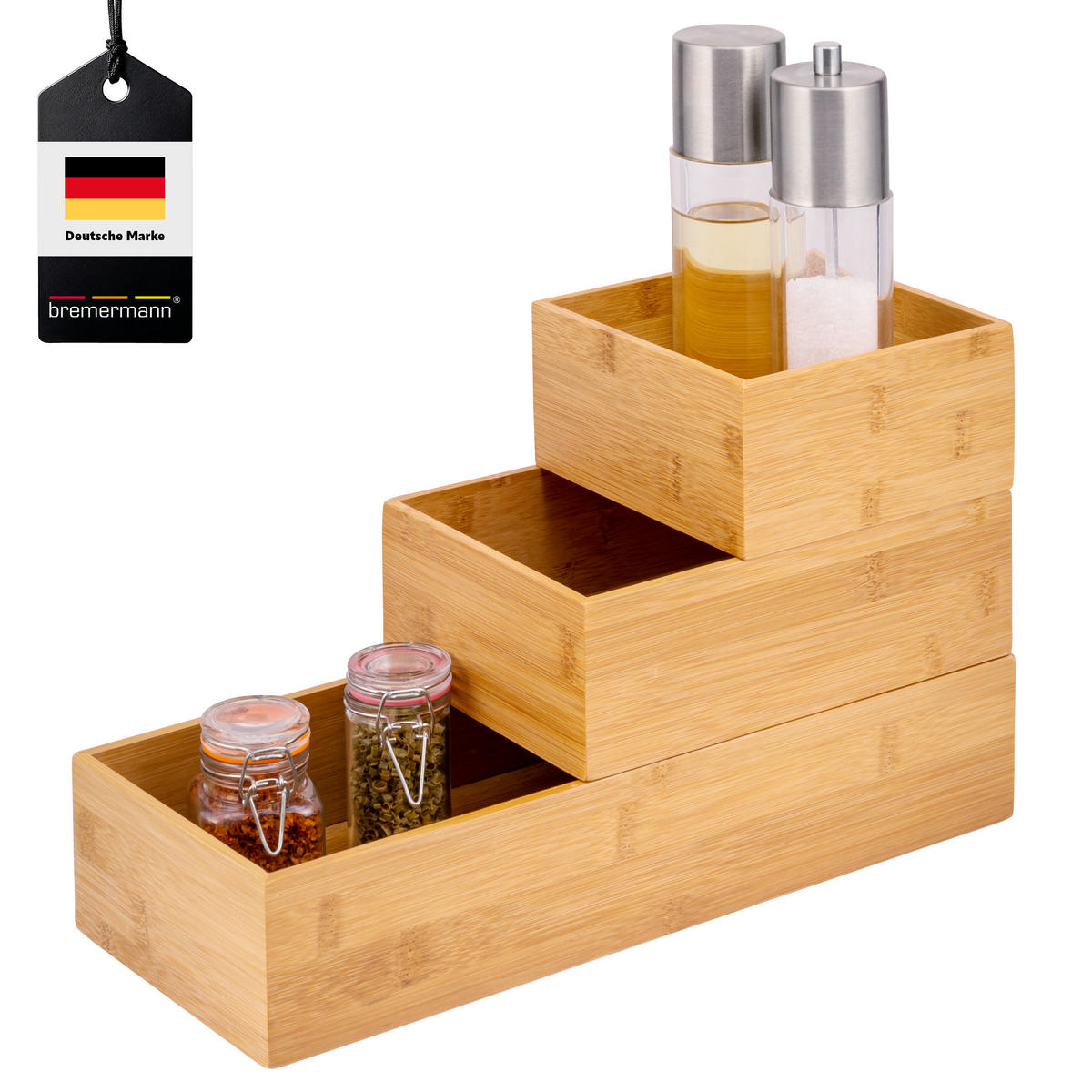 GEWÜRZAUFBEWAHRUNGSBOXEN 3tlg., Bambus - Braun, Holz (38/15/7.5cm) - bremermann