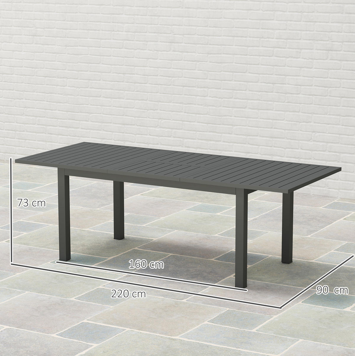 GARTENTISCH 220/90/73 cm grau aus Aluminium ausziehbar - Grau, Metall (220/90/73cm) - OKWISH