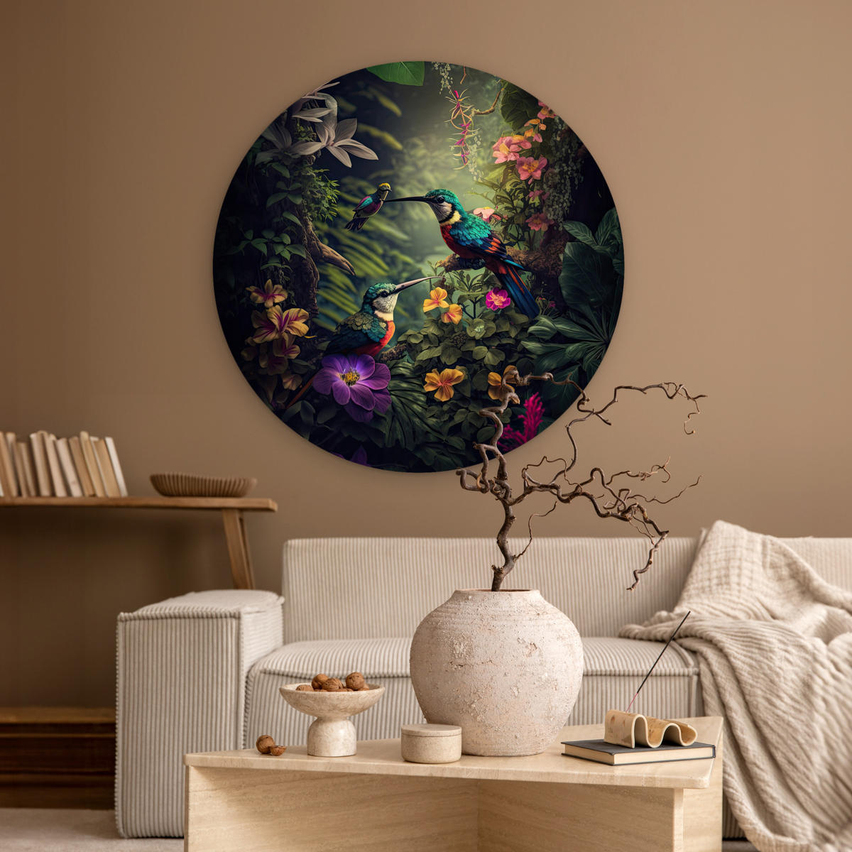 WANDBILD Blumen - Vogel - Dschungel - Pflanzen 90x90 cm - Petrol, Kunststoff (90/90cm) - MuchoWow