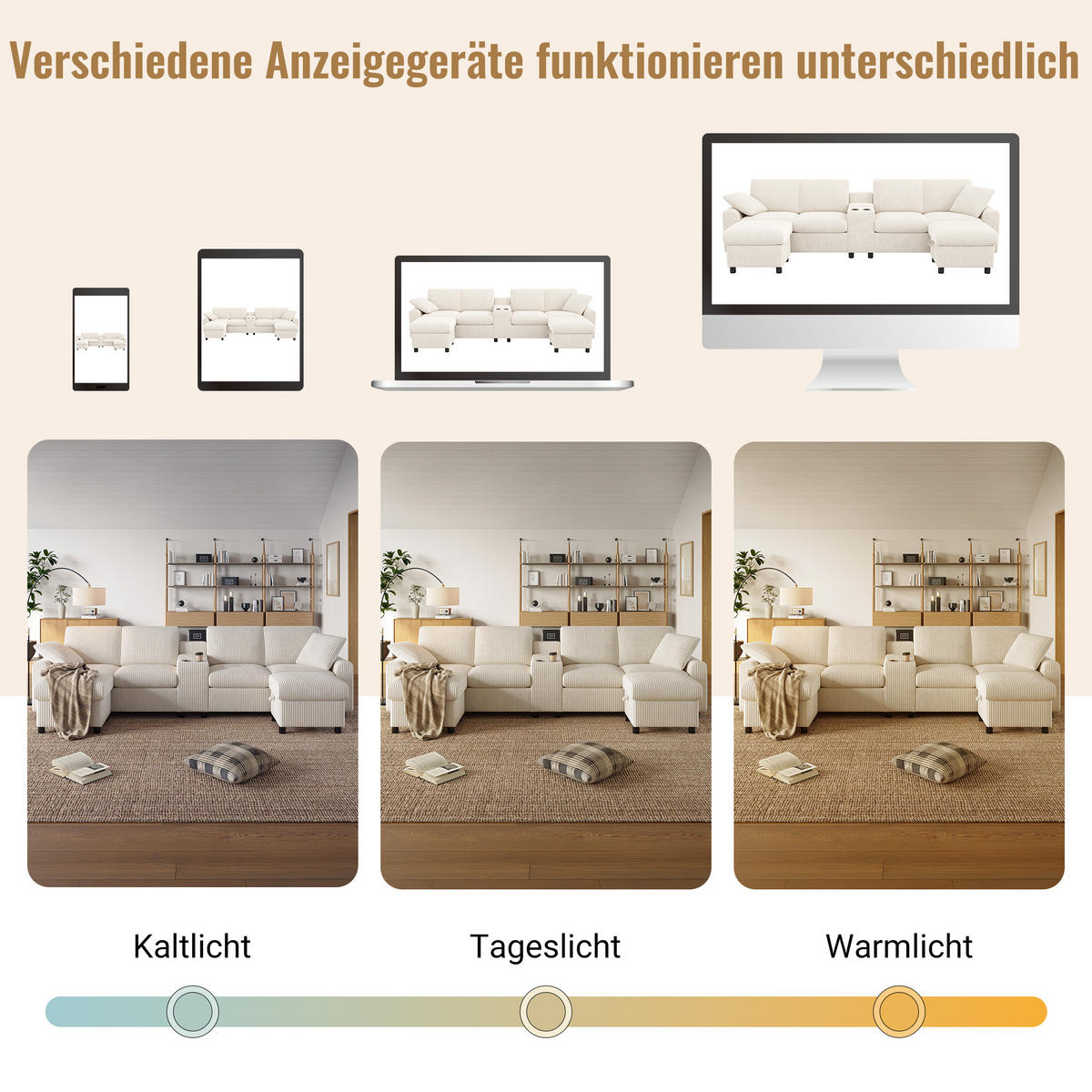 ECKSOFA 315/135/81 cm Beige mit 2 Fußhocker mit Stauraum und 1 Couchtisch - Beige, Textil (315/135cm) - Oxeza
