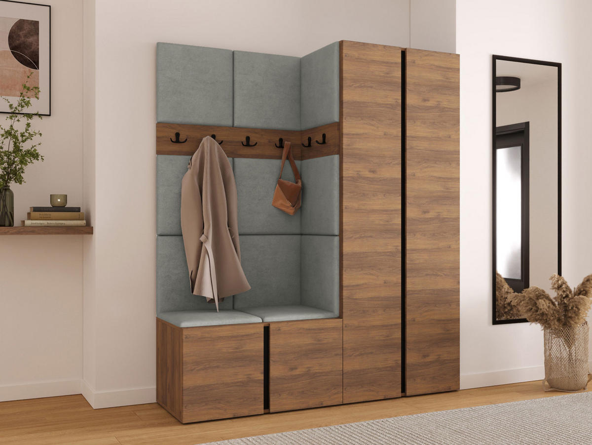 GARDEROBEN-SET Orion III - Nussbaumfarben/Grau, Holzwerkstoff/Kunststoff (158/186/46cm) - MIRJAN24