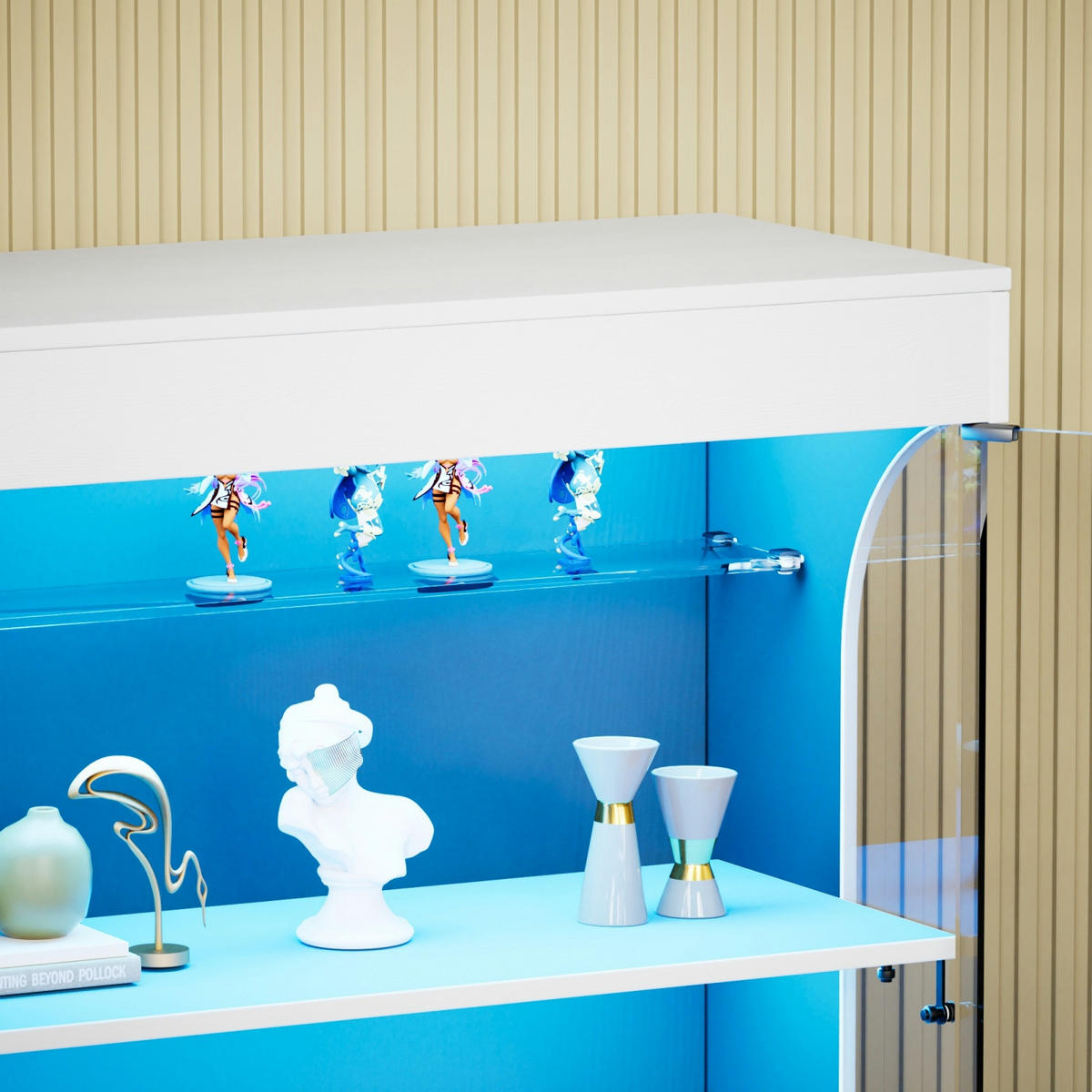 VITRINENSCHRANK Weiß 80/35/165 cm mit LED Beleuchtung und Ladestation - Weiß, Glas (80/165/35cm) - PARAFTA HOME