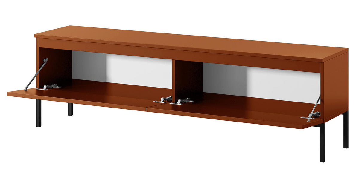 TV stolík Bemmi tehlovo červený na kovovom podstavci 150/46/32 cm - tmavooranžová/medená, kov/kompozitné drevo (150/46/32cm) - Selsey