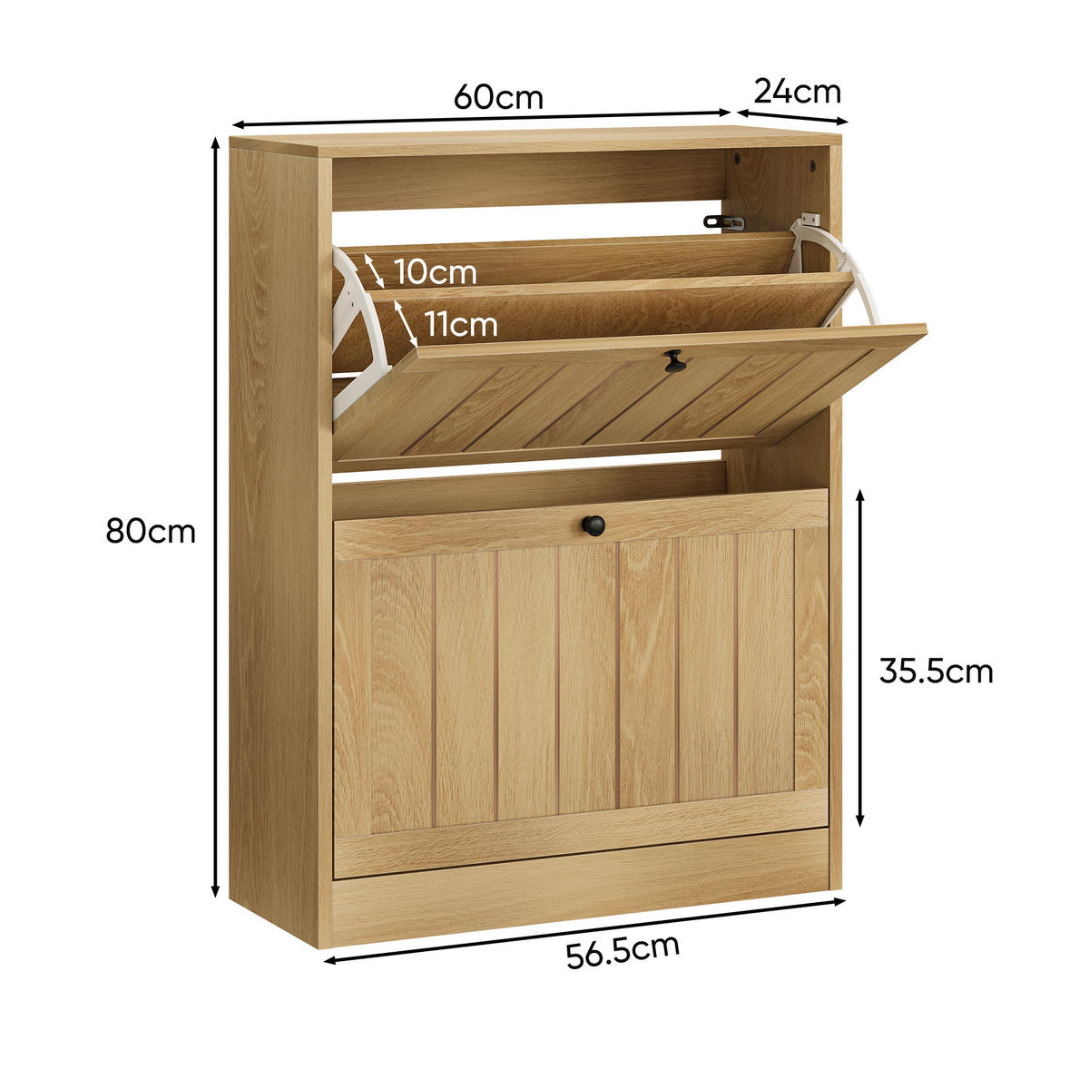 BOTNÍK v barvě dubu se 2 výklopnými přihrádkami, styl Mid-Century - barva dubu, kompozitní dřevo (60/80/24cm) - Urban Meuble