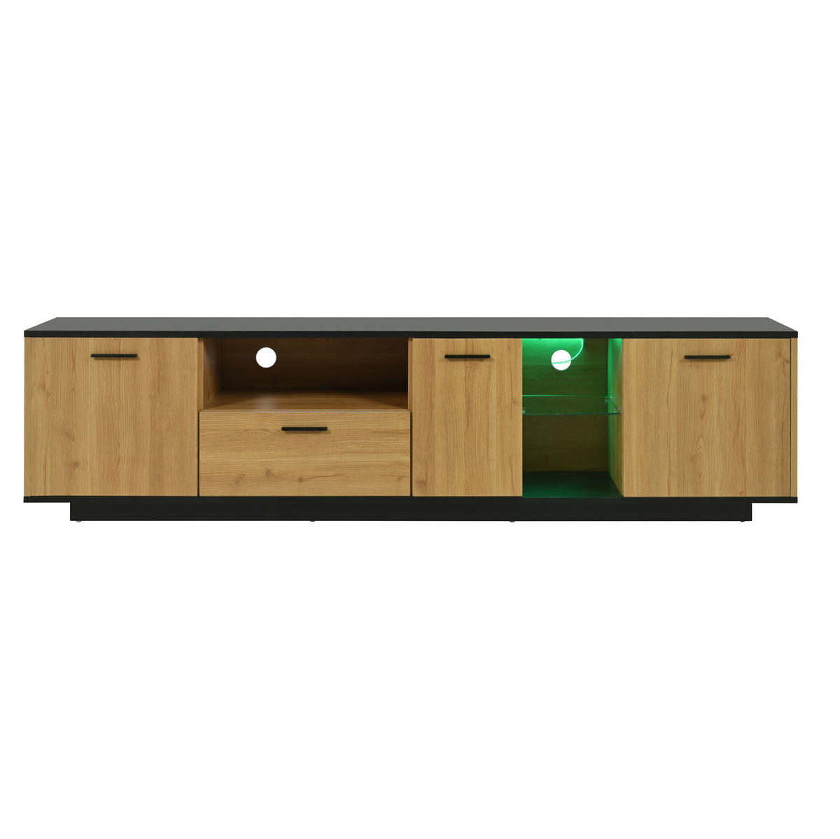 NÍZKA komoda z MDF, 180/37/45 cm čierna a dekor dreva, s LED osvetlením - čierna, kompozitné drevo (180/45/37cm) - BEAOK