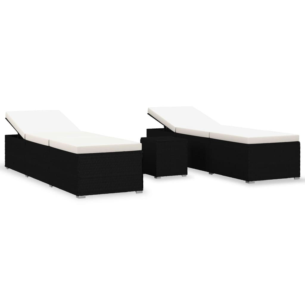 3-TLG. Garten-Sonnenliegen mit Teetisch Poly Rattan Schwarz - Schwarz, Kunststoff (60/31/195cm) - furnicato