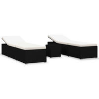 3-TLG. Garten-Sonnenliegen mit Teetisch Poly Rattan Schwarz - Schwarz, Kunststoff (60/31/195cm) - furnicato