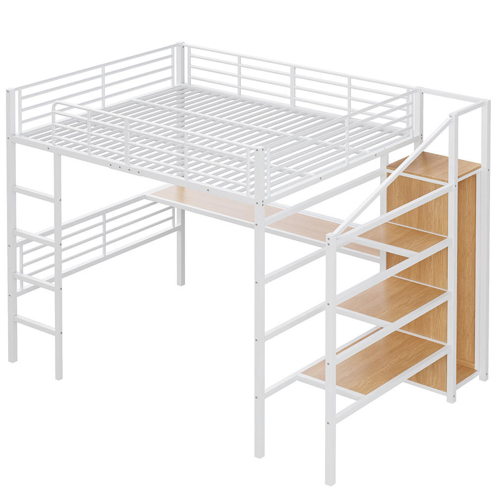 HOCHBETT 140x200cm mit offener Kleiderschrank in Weiß - Grau, Metall (140/200cm) - KOMHTOM