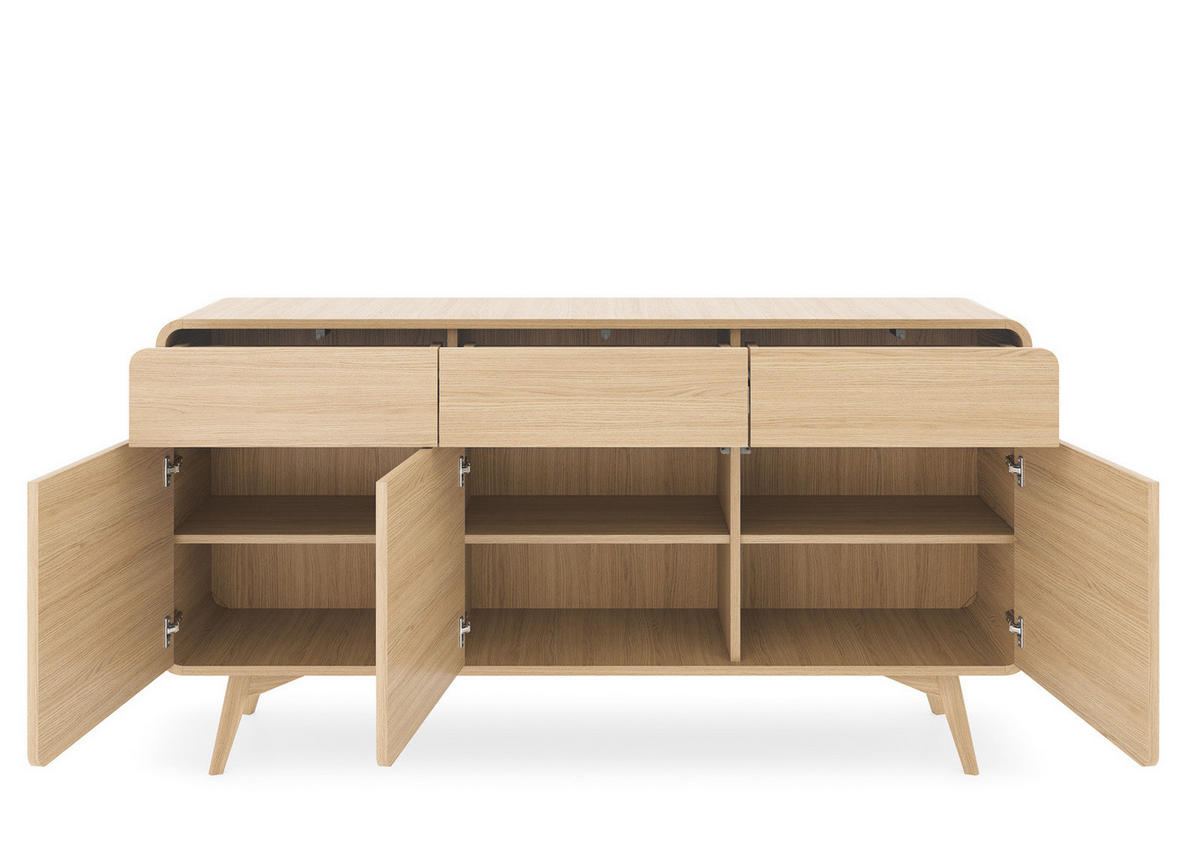 SIDEBOARD ATEA KSZ160 160 cm (Vicenza Eiche, Abgerundete Kanten, Holzfüße, Push to Open) - Eichefarben, Holz/Holzwerkstoff (160/84/39cm) - Ravio