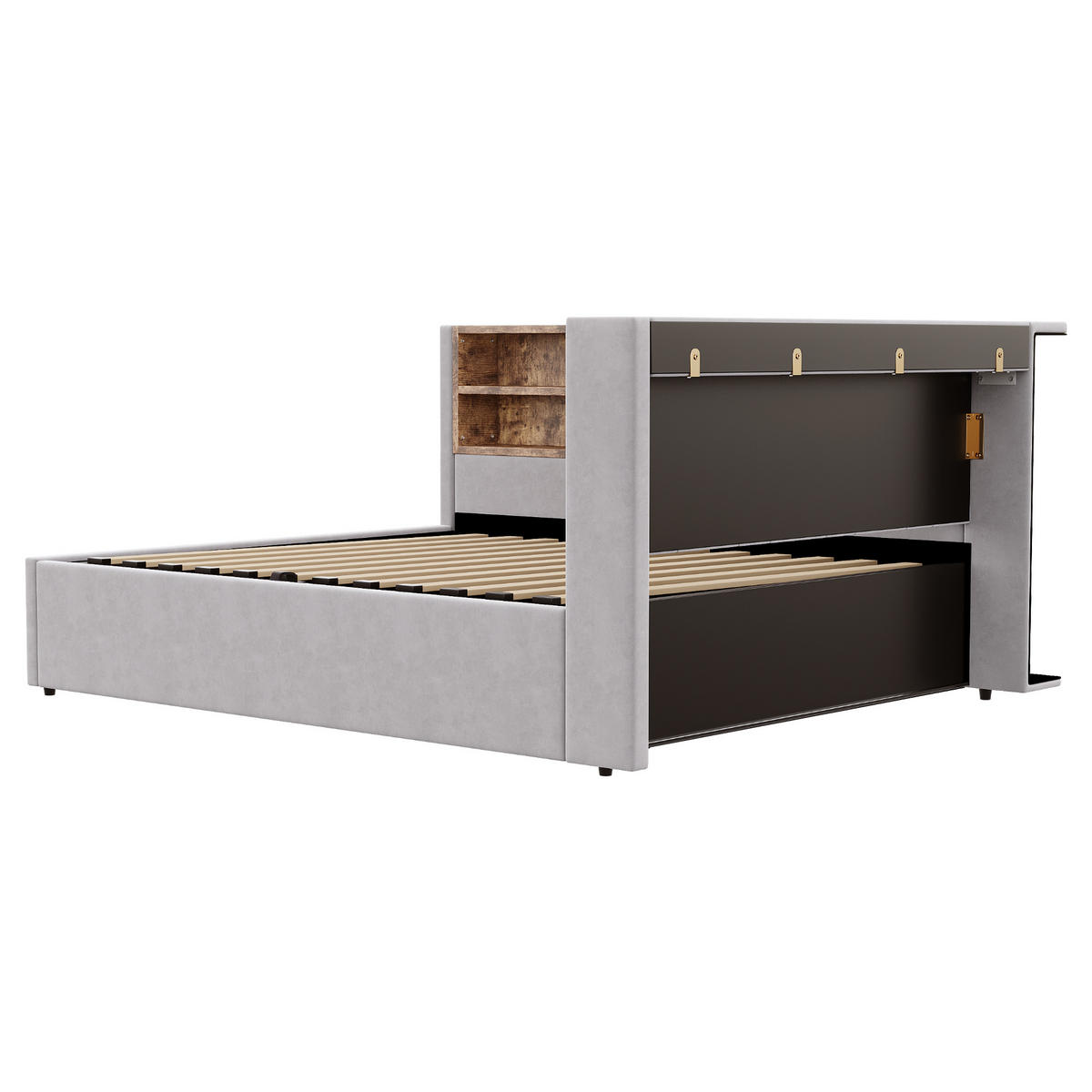 SCHLAFSOFA 140/200 cm in Hellgrau Samt mit Stauraum, LED und USB - Hellgrau, Holzwerkstoff/Textil (140/200cm) - WISHDOR