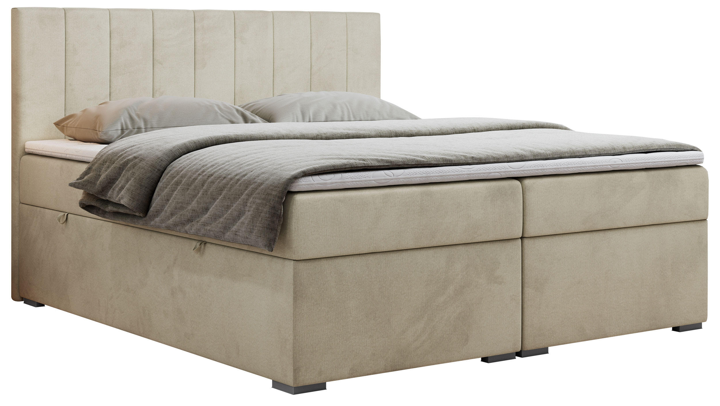 BOXBETT LOPE 140/200 - Beige Velvet - H3 - Beige, Holz/Textil (140/200cm)