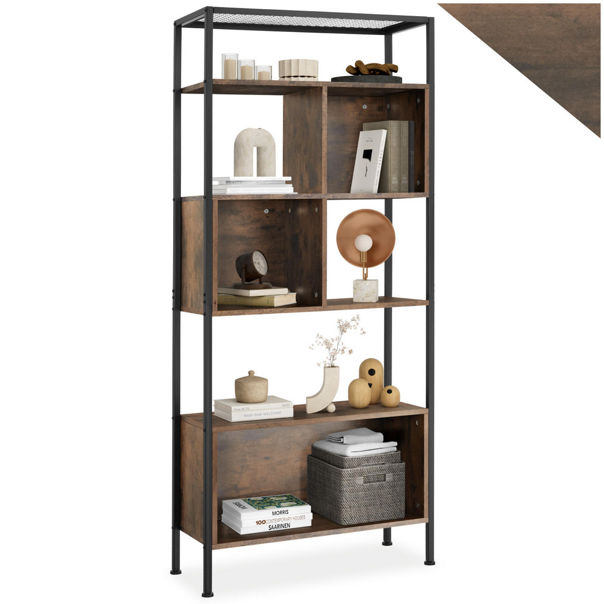 REGAL Hastings,inklusive Kippschutz, 75 x 31 x 170,5 cm,Industrial Holz dunkel, rustikal - Rostfarben, Holzwerkstoff (31/170.5/75cm) - tectake