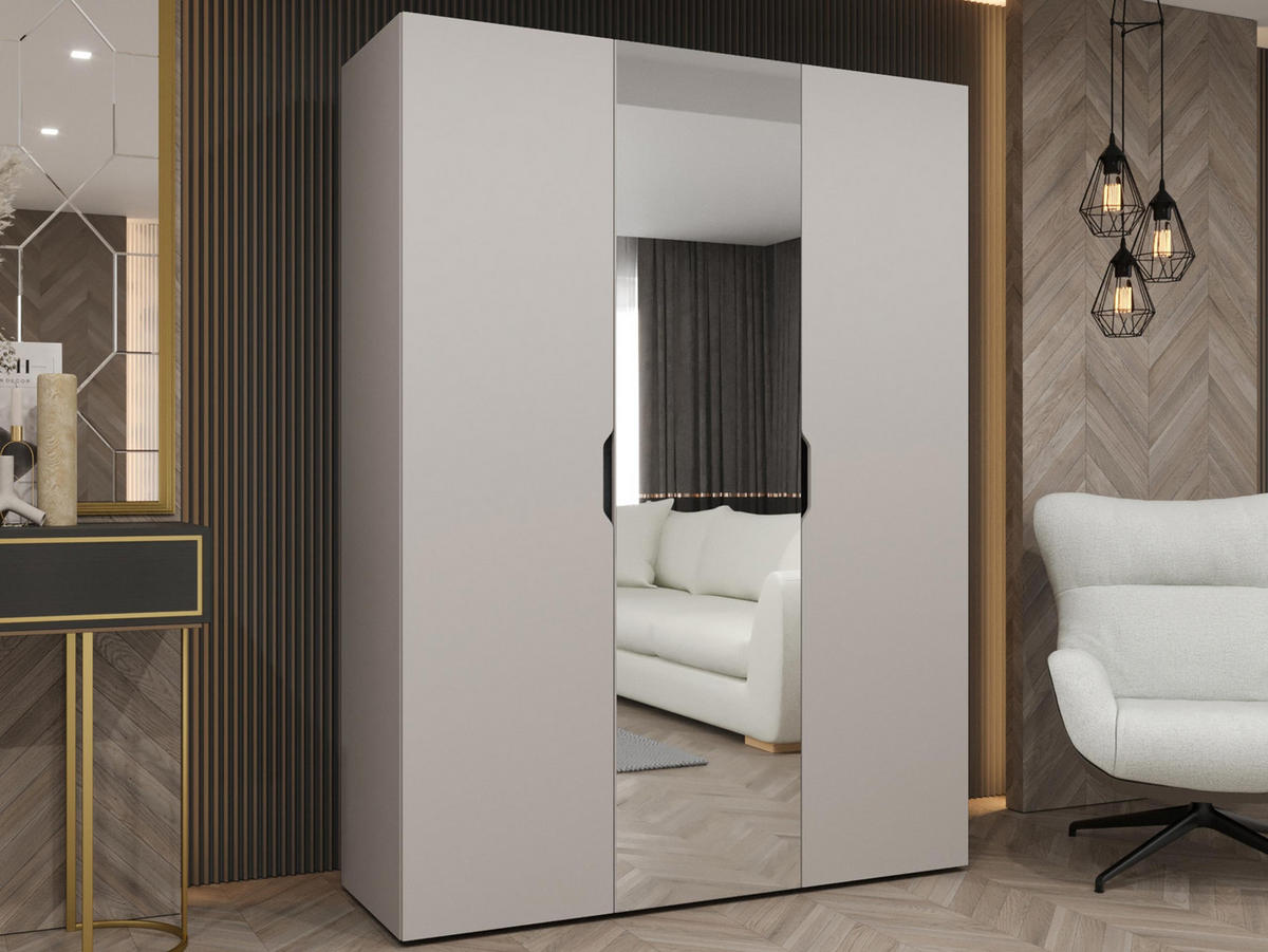 DREHTÜRENSCHRANK Malaga 150 mit Frontspiegel - Kaschmir, Holzwerkstoff (150/202/52cm) - MIRJAN24