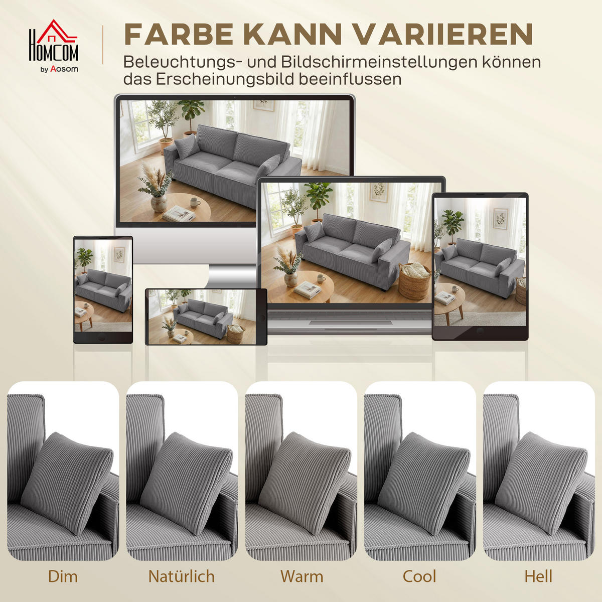 SOFA 3-Sitzer aus Polyester Hellgrau - Hellgrau/Schwarz, Holzwerkstoff/Kunststoff (79/91/218cm) - HOMCOM