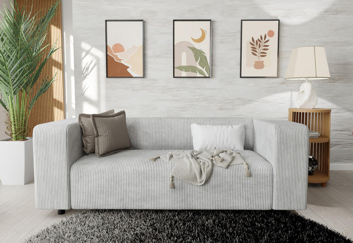 2-SITZER-SOFA Tove Hellgrau Cord - Hellgrau/Schwarz, Holz/Kunststoff (151/65/80cm) - S-Style Möbel