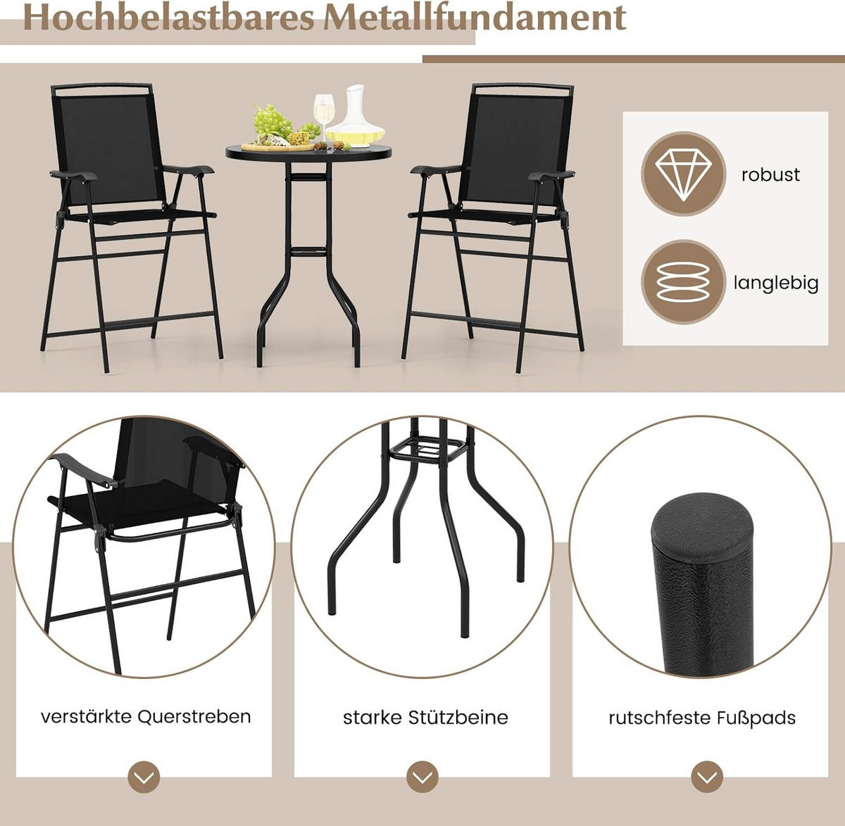 BARHOCKER SET Schwarz(3-teilig) - Schwarz, Textil - COSTWAY