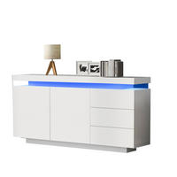 SIDEBOARD 140/35/72,5 cm, Weiß Hochglanz, 2 Türen und 3 Schubladen, integrierte LED, grifflose Optik, Weiß - Weiß, Holzwerkstoff (140/72.5/35cm) - Redom