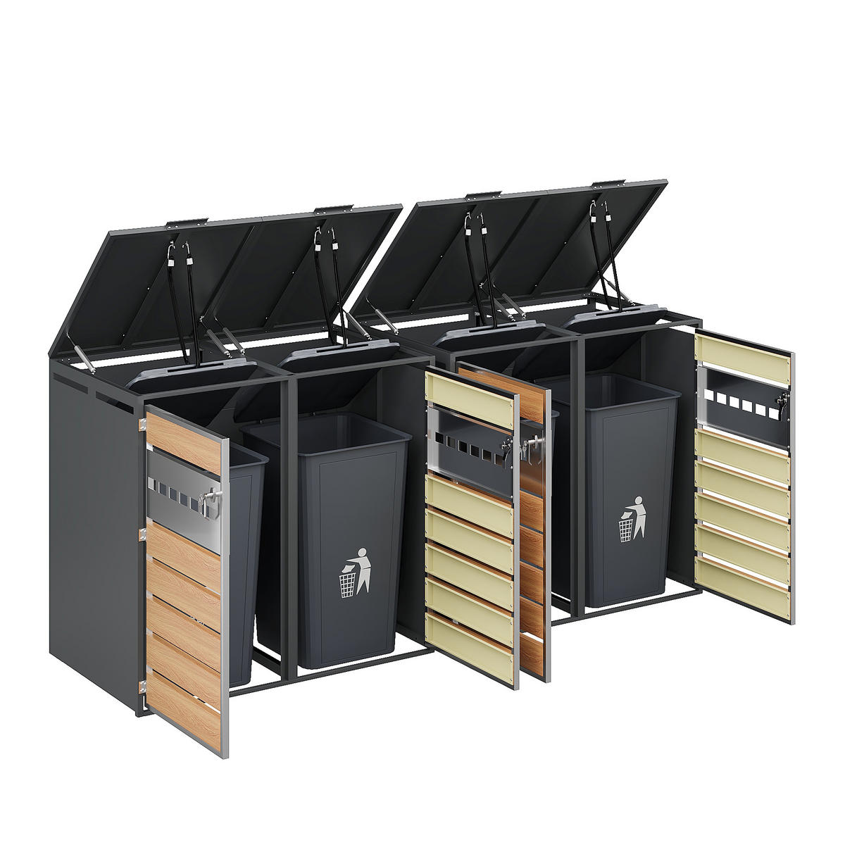 MÜLLTONNENBOX Vier Türen Holzmaserung/Grau - Braun, Metall (132/118.5/80cm) - ComfortXL