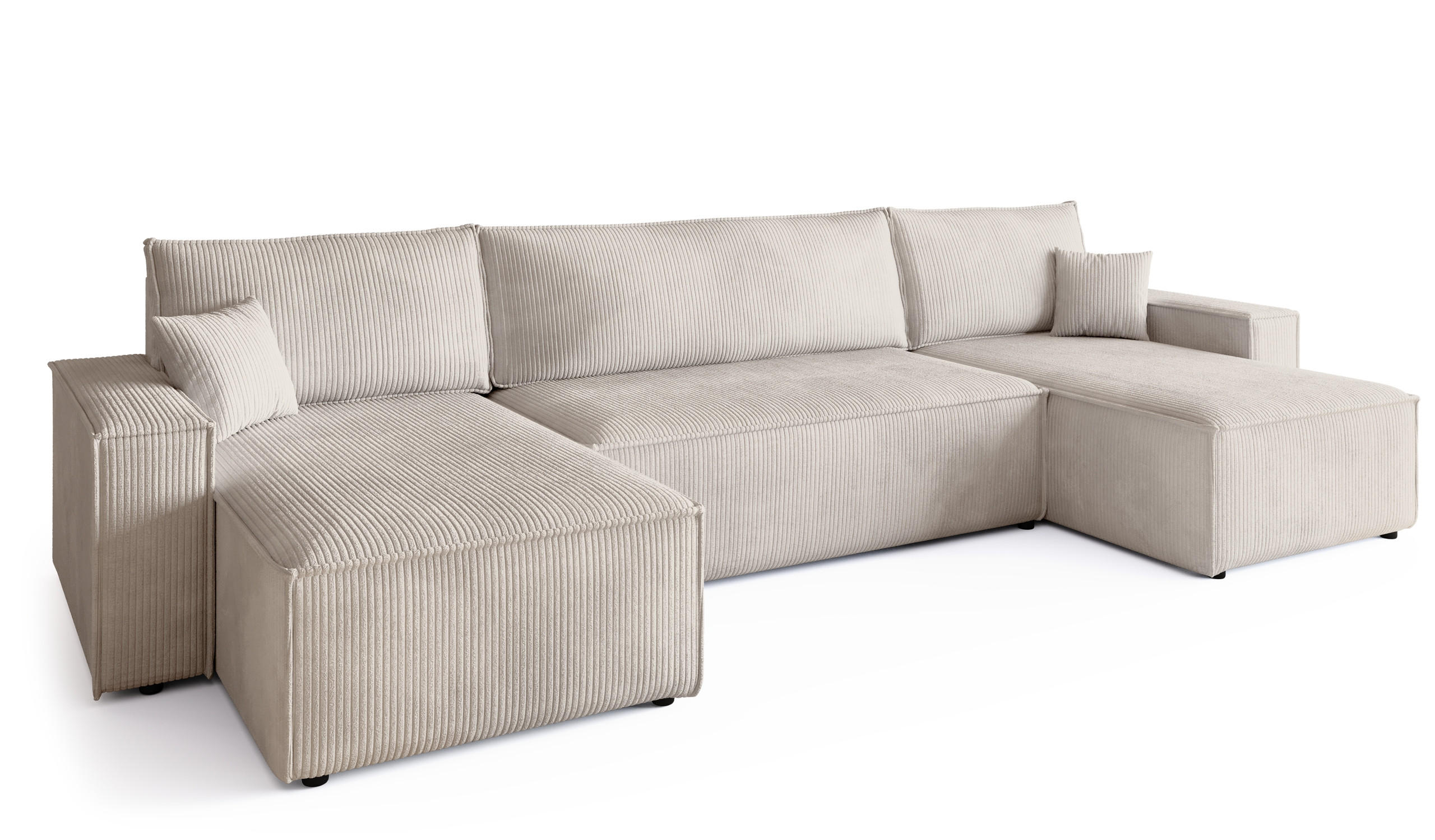 WOHNLANDSCHAFT ADI U mit Schlaffunktion Cordstoff Creme - Creme, Textil (312/85/143cm) - Bromarkt