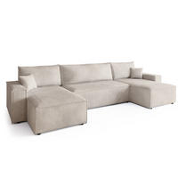 WOHNLANDSCHAFT ADI U mit Schlaffunktion Cordstoff Creme - Creme, Textil (312/85/143cm) - Bromarkt