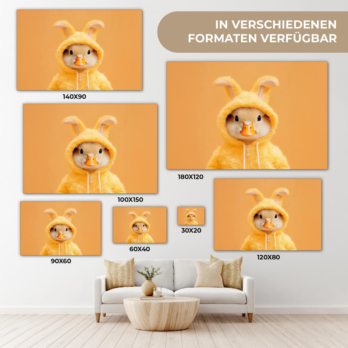 LEINWANDBILD Osterhase - Kostüm - Ente Groß 140x90 cm - Gelb, Textil (140/90cm) - MuchoWow