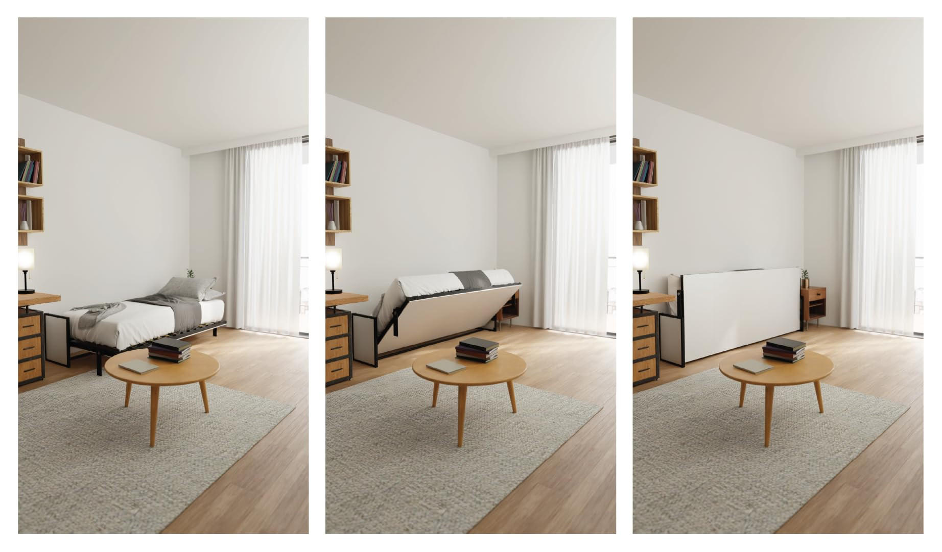 SCHRANKBETT Morphy Studio Modulares SizeFlex- und TypeFlex-System - 90x190, Horizontal - Schwarz, Metall (190/90cm) - WallBedKing