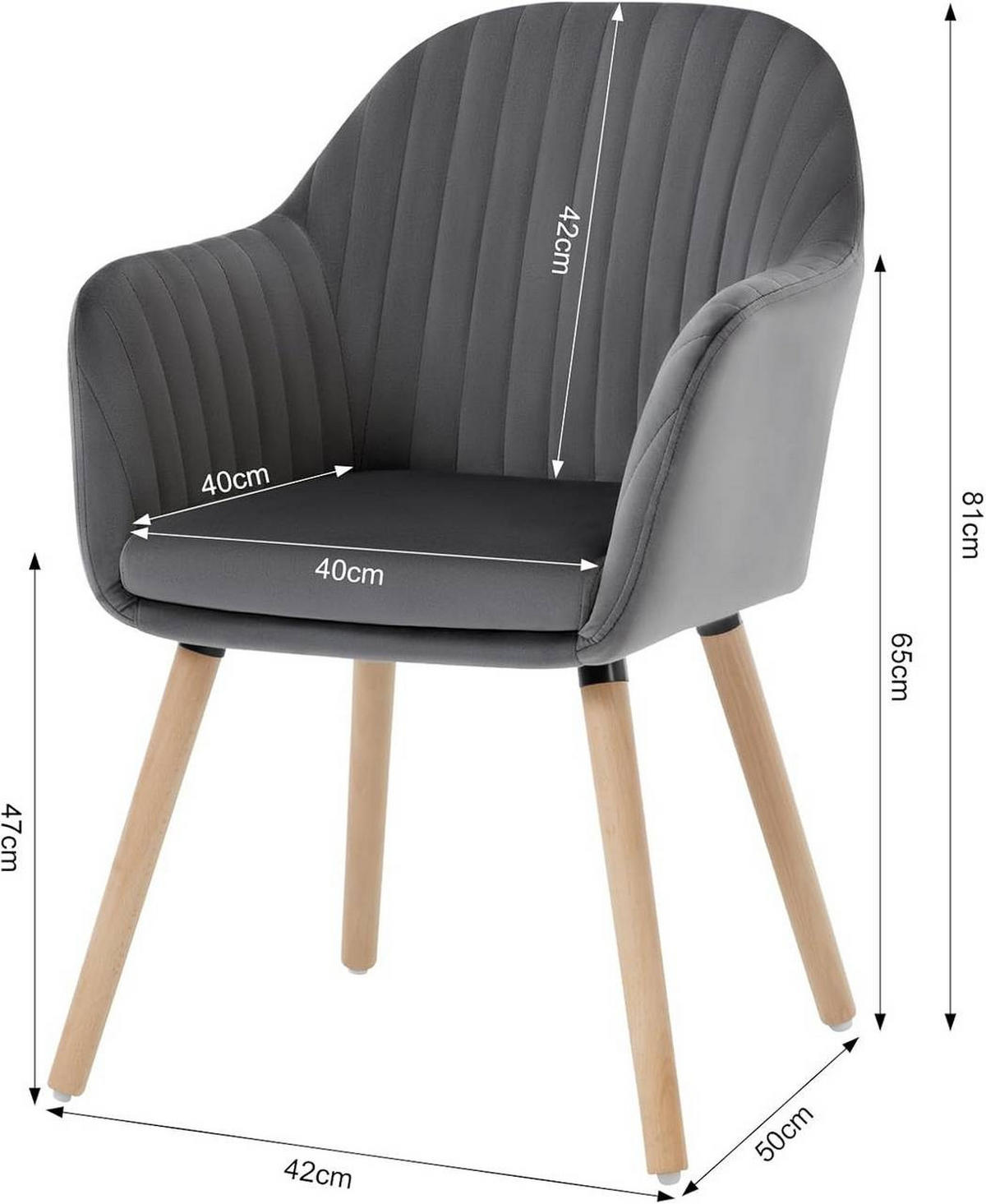 ESSZIMMERSTUHL 2er-Set, Samt, Massivholz, Dunkelgrau - Dunkelgrau/Naturfarben, Holz/Textil (42/81/50cm) - Woltu