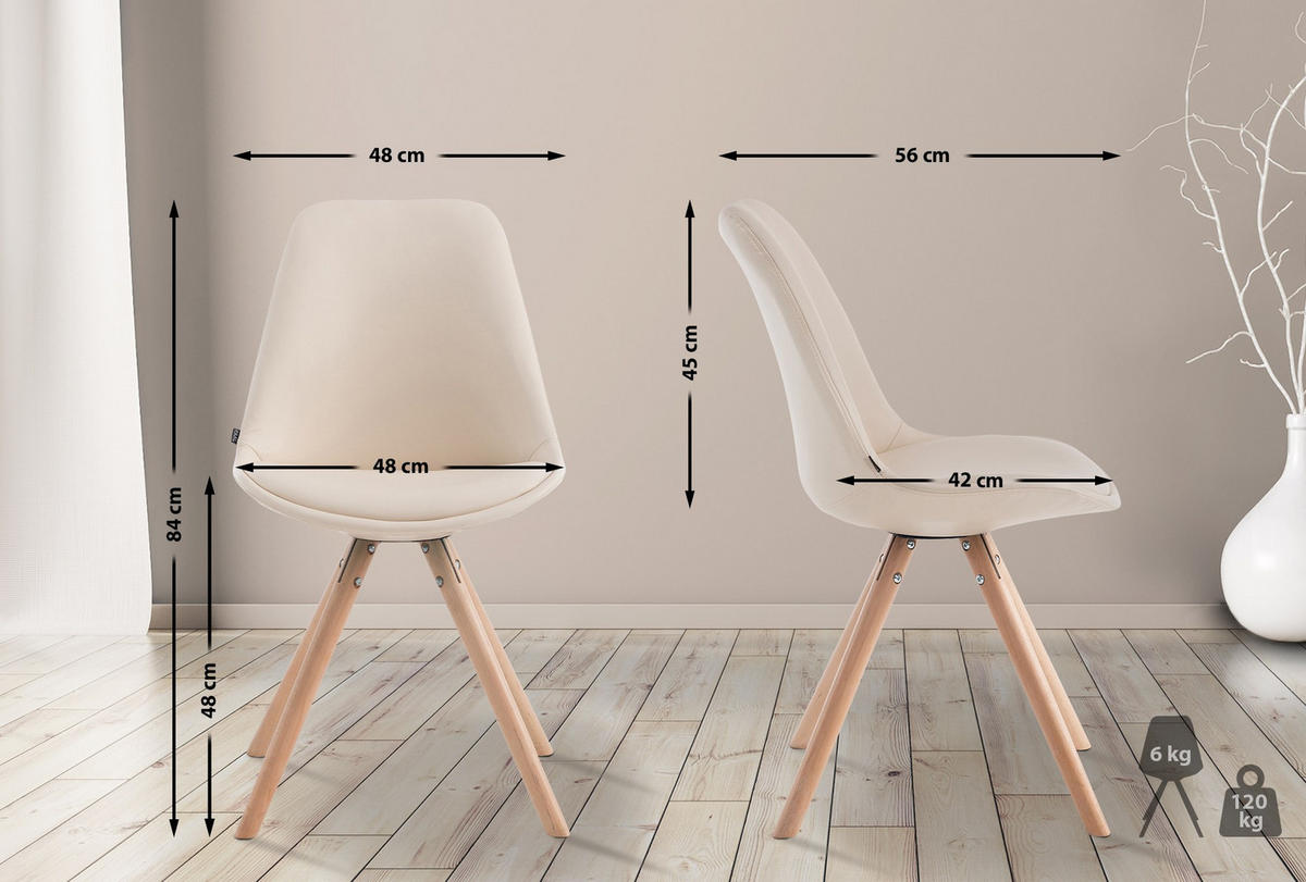STUHL Lederlook creme - Eukalyptusholzfarben/Creme, Holz/Textil (48/84/56cm) - CLP