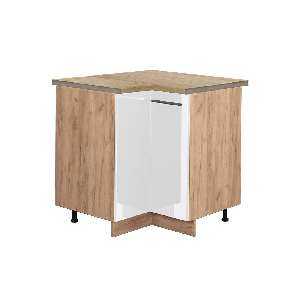 ECKUNTERSCHRANK Fame-Line Weiß Hochglanz 80.5 cm, AP Eiche - Honigeiche/Weiß Hochglanz, Holzwerkstoff (80.5/82/60cm) - Vicco