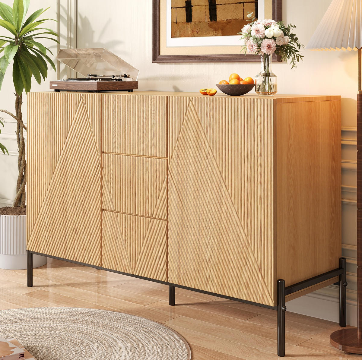 SIDEBOARD 115,5/40/76 cm in Natur mit 2 Türen & 3 Schubladen - Naturfarben, Holzwerkstoff (115.5/76/40cm) - BEAOK
