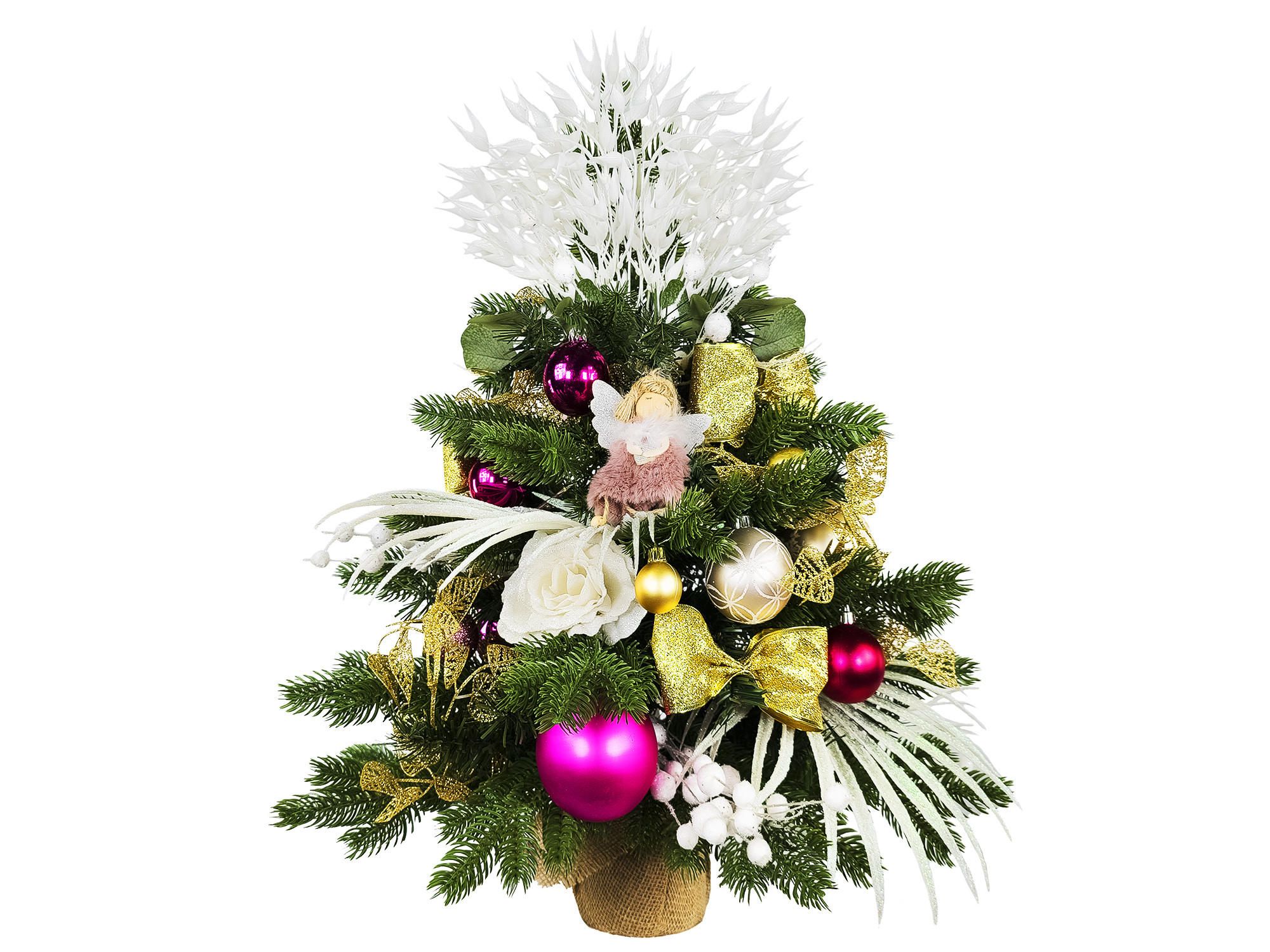 LAALU WEIHNACHTSBAUM geschmückt künstlich PINK DECORATIONS II 60 cm mit LED-Beleuchtung IN FLOWER - Goldfarben/Weiß, Kunststoff (60cm) - LAALU
