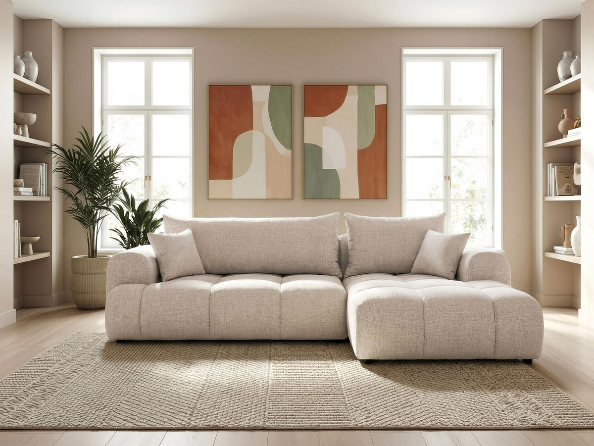ECKSOFA MILANO mit Schlaffunktion und Bettkasten Creme - Creme, Holzwerkstoff/Kunststoff (250/90cm) - Idohome