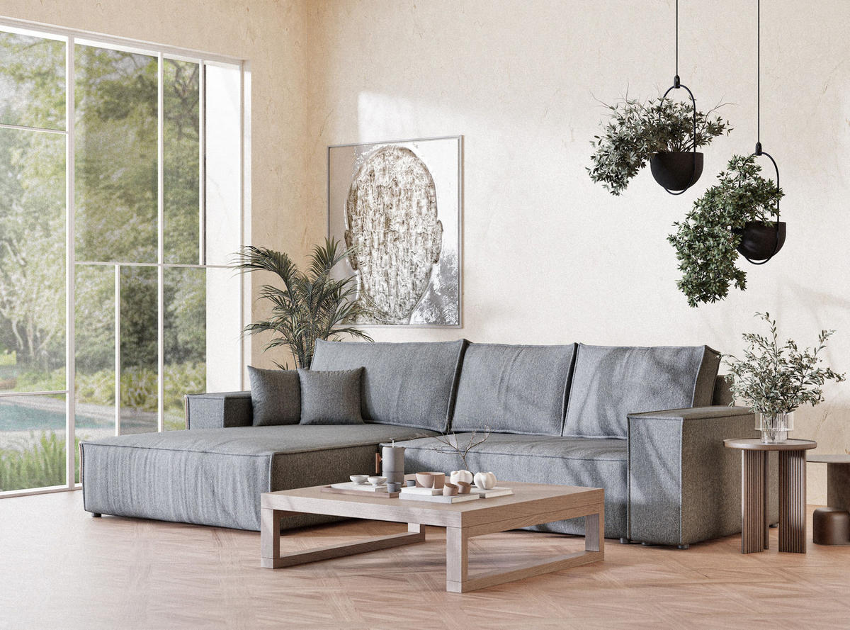 ECKSOFA MIT SCHLAFFUNKTION Maze Grau Webstoff - Schwarz/Grau, Holz/Holzwerkstoff (294/185cm) - Maison de Reve
