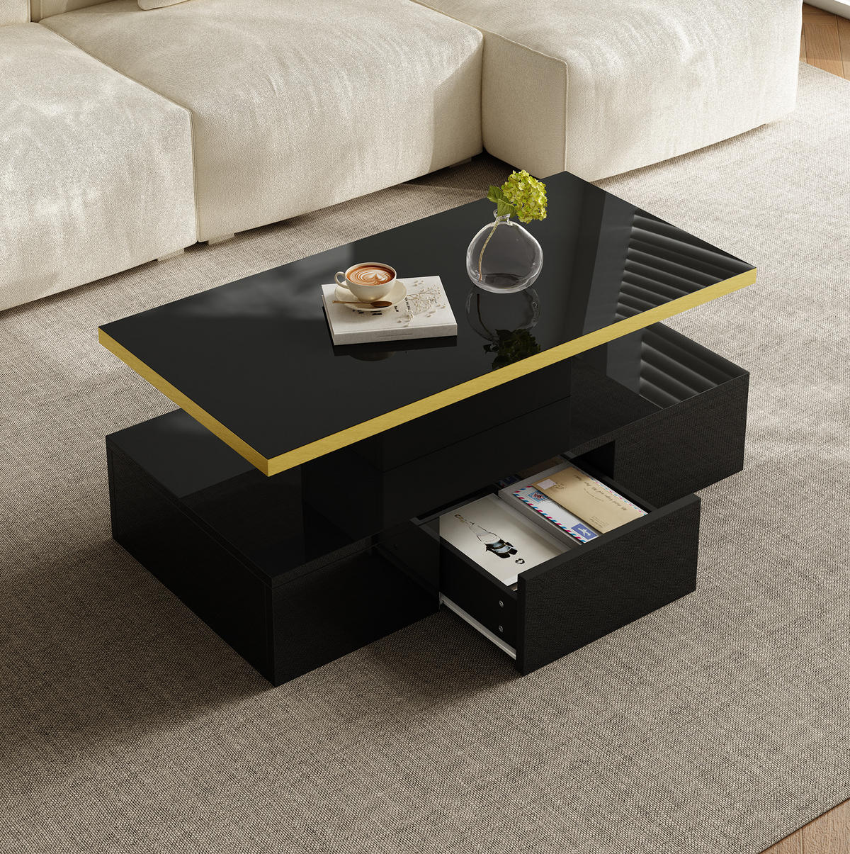 COUCHTISCH 100/50/39 cm Schwarz aus Spanplatte mit Schublade - Schwarz, Holzwerkstoff (100/50/38.5cm) - OKMYHOME
