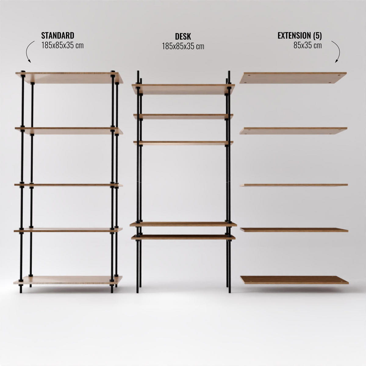 SCHREIBTISCH mit Regal 185x235x35/52,5cm - Eiche San Remo, Metall (235/185/52.5cm) - AR Shelving