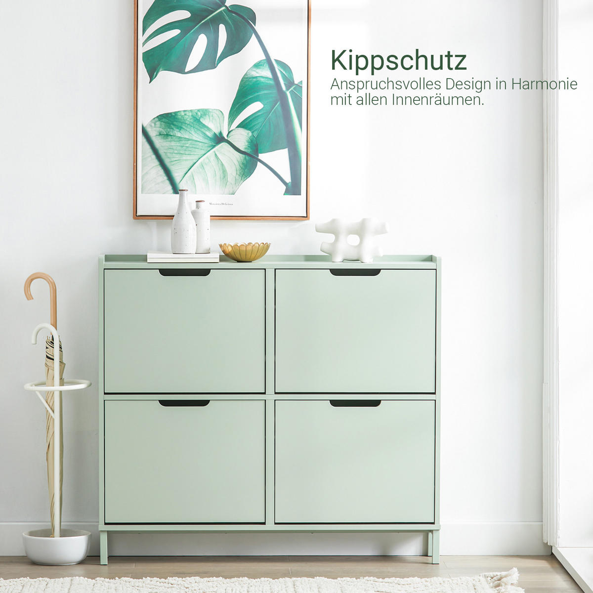 SCHUHSCHRANK Grün - Grün, Holzwerkstoff/Metall (100/91/19cm) - SoBuy