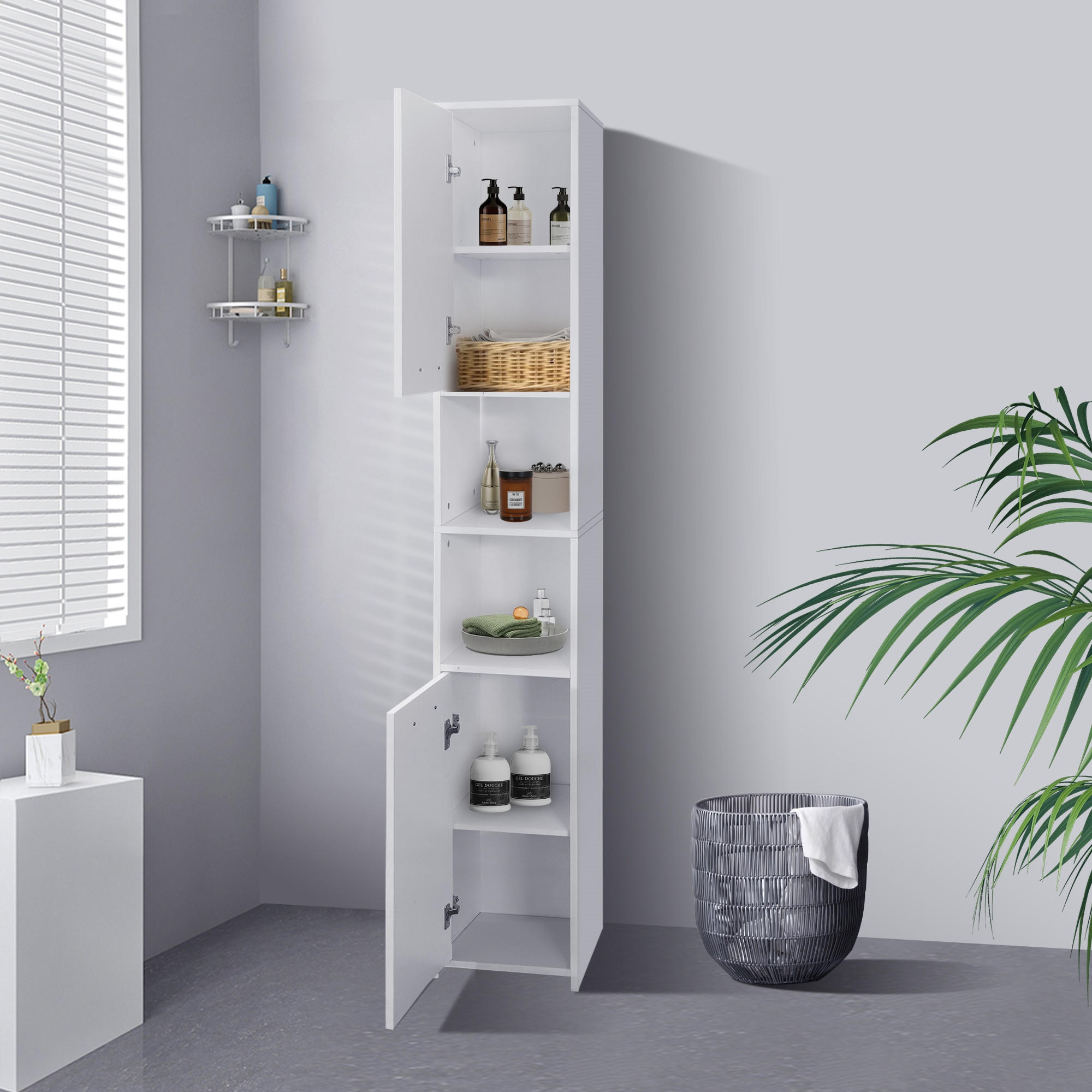 BADEZIMMER Hochschrank weiß - Weiß, Holzwerkstoff (30/190/30cm) - ML-DESIGN