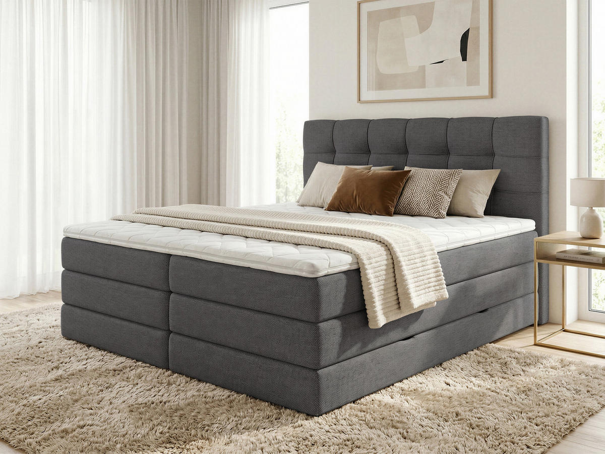 BOXSPRINGBETT Best Max - 160x200 - dunkelgrau (Inari 94) - Dunkelgrau/Schwarz, Holz/Holzwerkstoff (160/200cm) - Sofnet