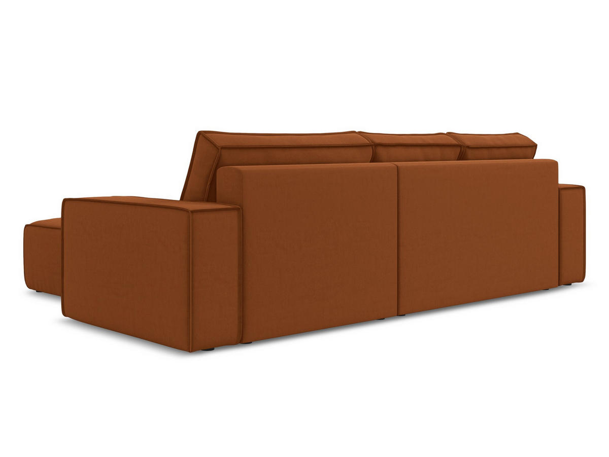ECKSOFA mit Schlaffunktion Samt Stoff Orange - Terra cotta/Schwarz, Kunststoff/Textil (290/185cm) - Makamii