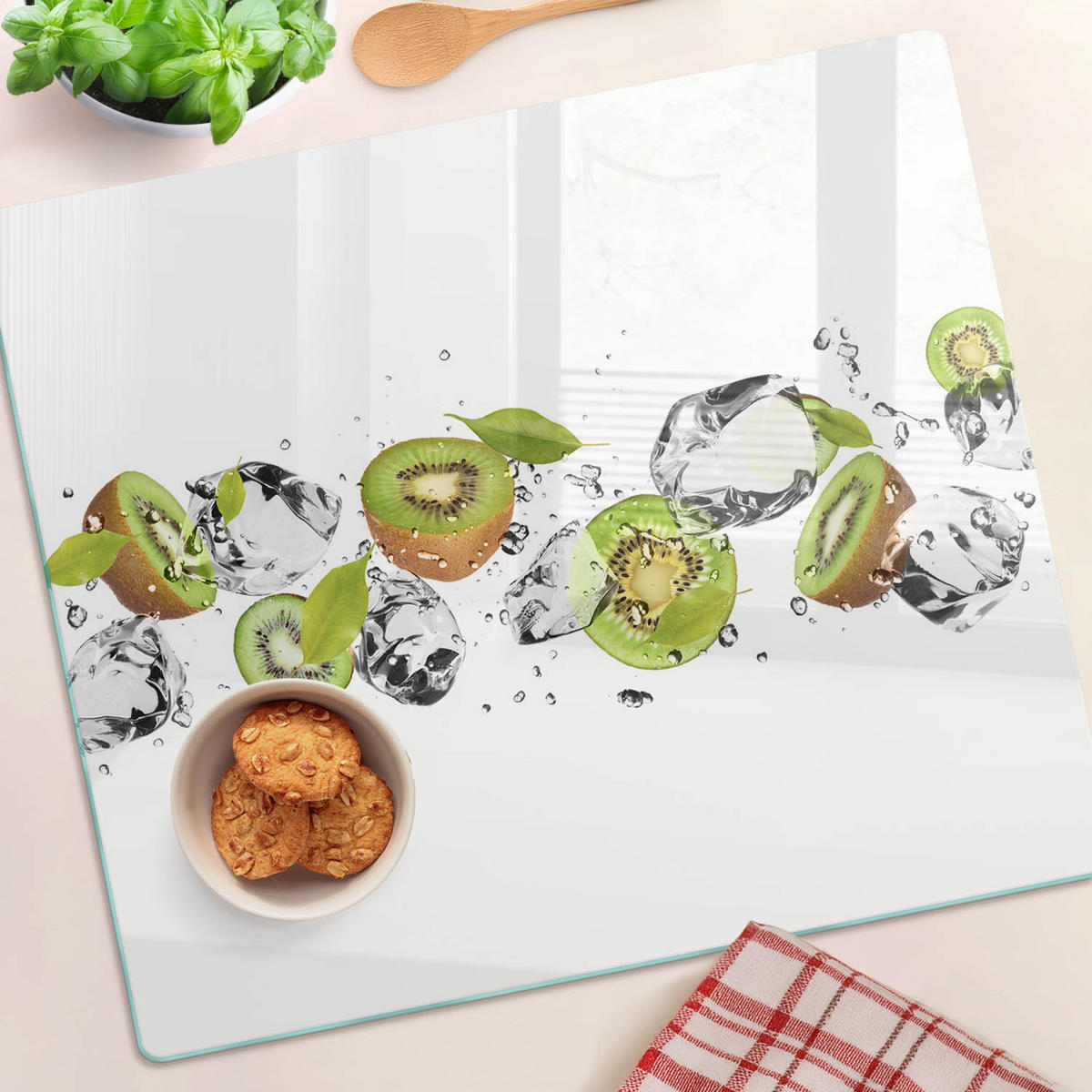 GLASPLATTE 60x52 cm Kiwi und Wasser - Grün, Glas (60/0.4/52cm) - TULUP