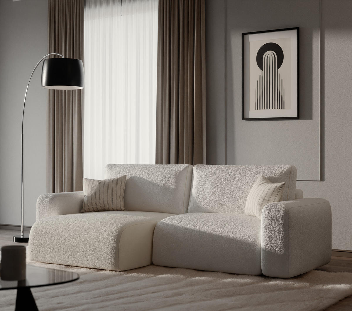 ECKSOFA TALW L MINI mit Schlaffunktion, Weiß - Weiß, Textil (257/148cm) - Fedve