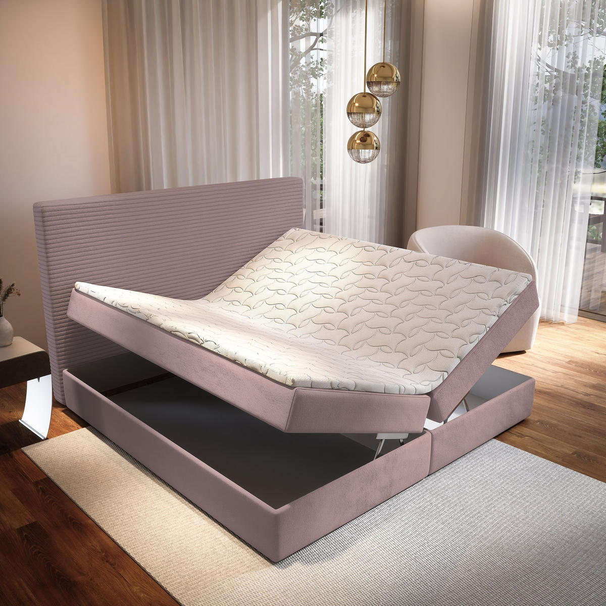 BOXBETT GIARRO 160x200 cm mit Matratze und Topper - Rosa - Rosa, Holz (160/200cm) - MASSENO