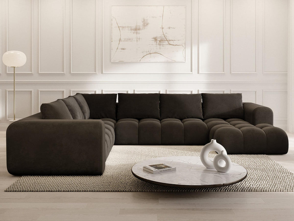 WOHNLANDSCHAFT Casaluna U-Form Schwarz Samtstoff - Schwarz, Kunststoff (338/88/267cm)