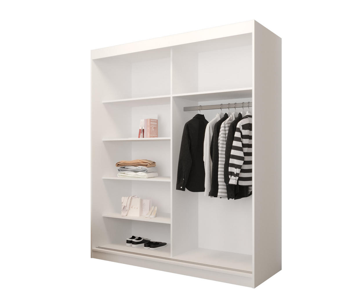 SCHIEBETÜRENSCHRANK MODENA 2 180, 2-türig Kleiderschrank mit 1 Spiegel, Moderne Garderobe, Schrank in Größe: 180 x 216 x 65 cm - Schwarz/Weiß, Holzwerkstoff (180/216/65cm) - O-Sofa