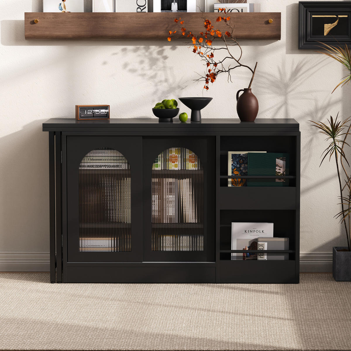 KÜCHENINSEL aus MDF 121.5x40x76.7 cm Schwarz mit 360° Drehplatte & Stauraum - Schwarz, Holzwerkstoff (121.5/76.7/40cm) - Modfu