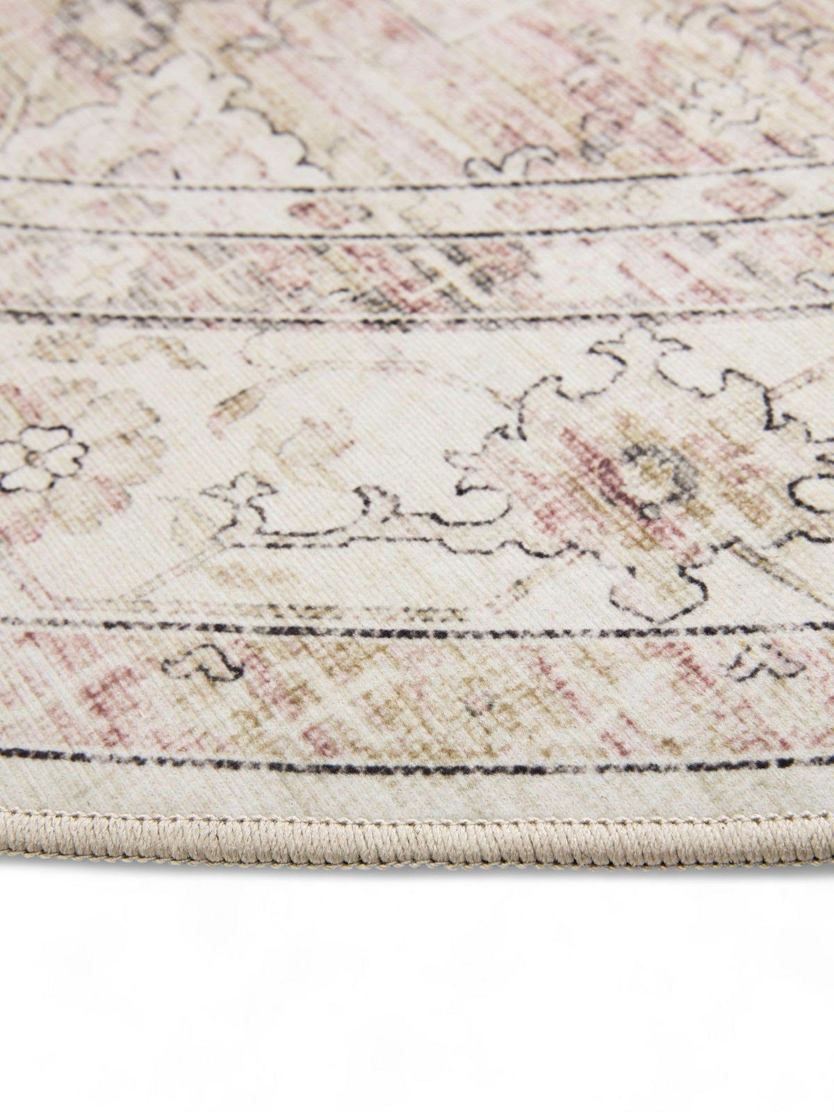 VINTAGE-TEPPICH George waschbar ø 120 cm rund - Beige/Rosa, Kunststoff (120/120cm) - benuta