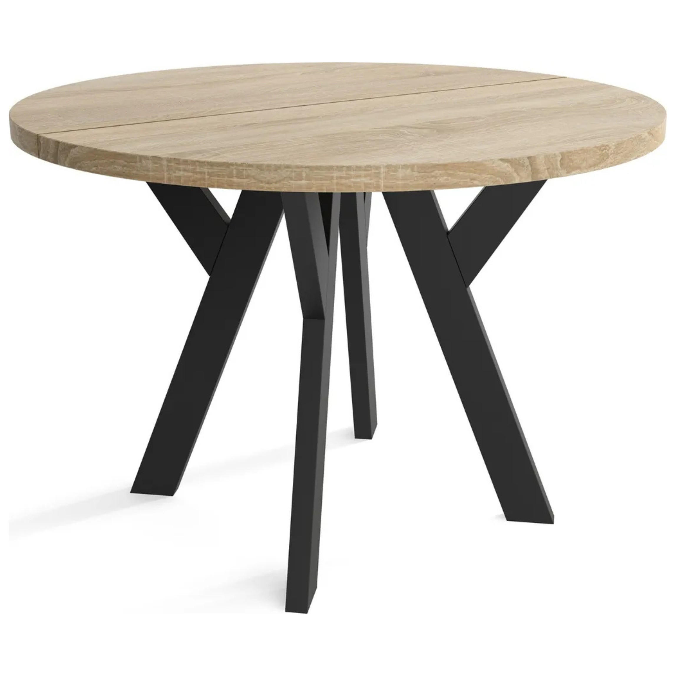 ESSZIMMERTISCH LOFT, ausziehbarer Tisch Durchmesser: 90 cm bis 190 cm, Wohnzimmertisch Farbe: SONOMA, mit Holzbeinen in Farbe Schwarz - Schwarz/Sonoma Eiche, Holzwerkstoff (90/90/75cm) - Sepro Meble